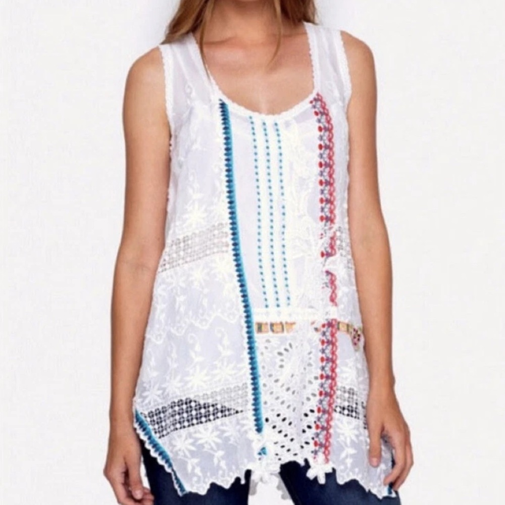 🚩 Johnny Was Womens fringe mixed embroidered sleeveless tank top.
Size: Small